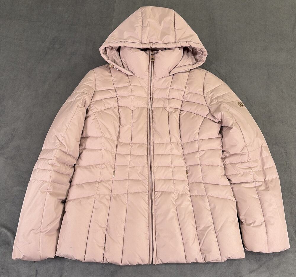 Calvin Klein Womens Medium Quilted Puffer Jacket Blush Pink w/Gold Accents Chrty